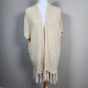 Fringe Chunky Knit Cardigan Shawl Crochet Festival Boho Cover Up Women XL Hippie